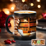 Évasion vers la bibliothèque douillette - Tasse en céramique à détection thermique - Tasse à café enchantée