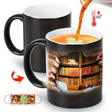 Évasion vers la bibliothèque douillette - Tasse en céramique à détection thermique - Tasse à café enchantée