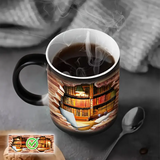 Évasion vers la bibliothèque douillette - Tasse en céramique à détection thermique - Tasse à café enchantée