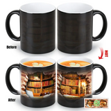 Évasion vers la bibliothèque douillette - Tasse en céramique à détection thermique - Tasse à café enchantée