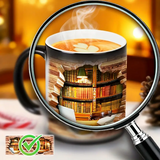 Évasion vers la bibliothèque douillette - Tasse en céramique à détection thermique - Tasse à café enchantée